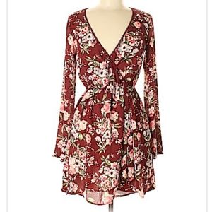 Maroon floral long-sleeved dress